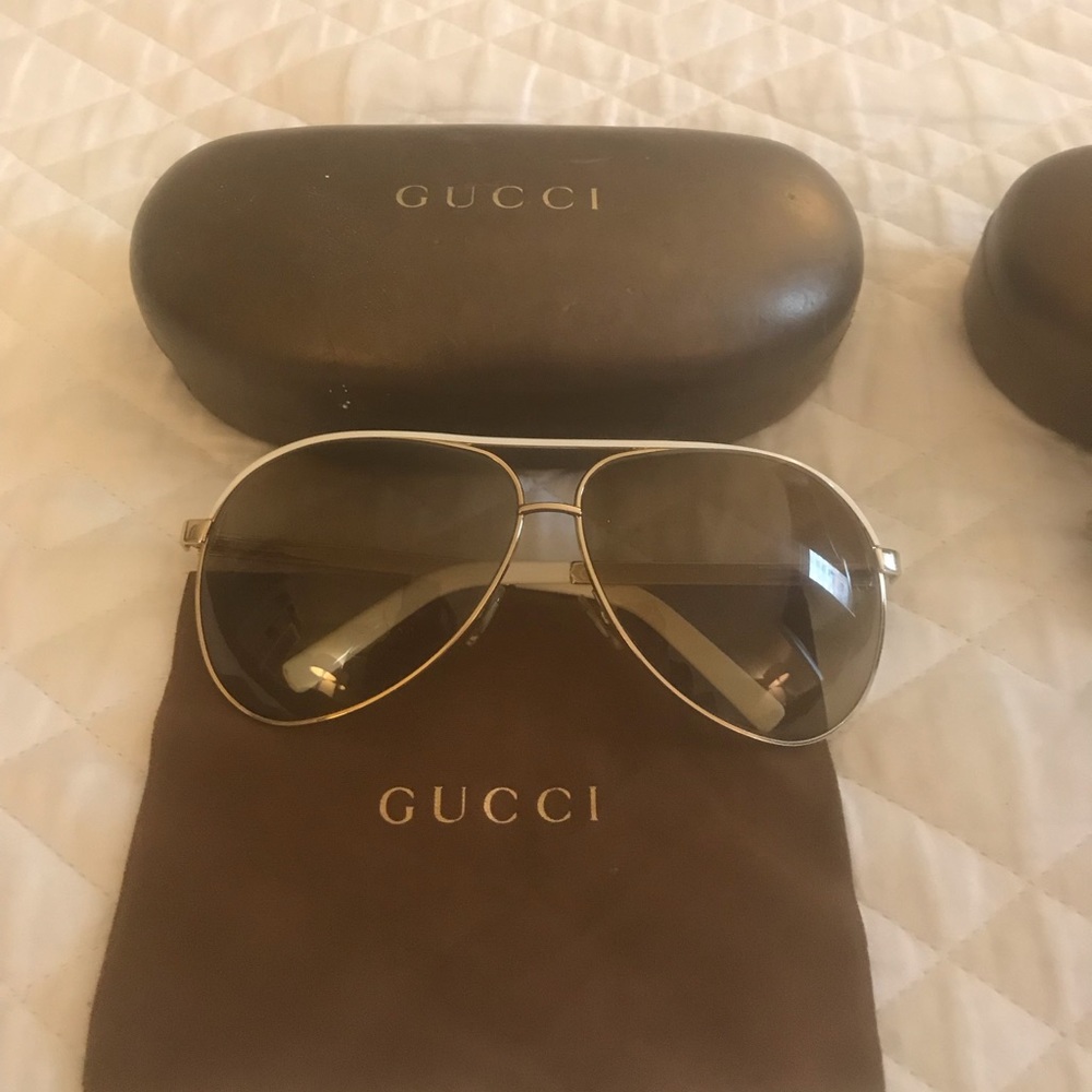 White Gucci Aviator Sunglasses